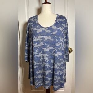 Lane Bryant Women’s Blue and Gray Camo 3/4 Inch Sleeve Top